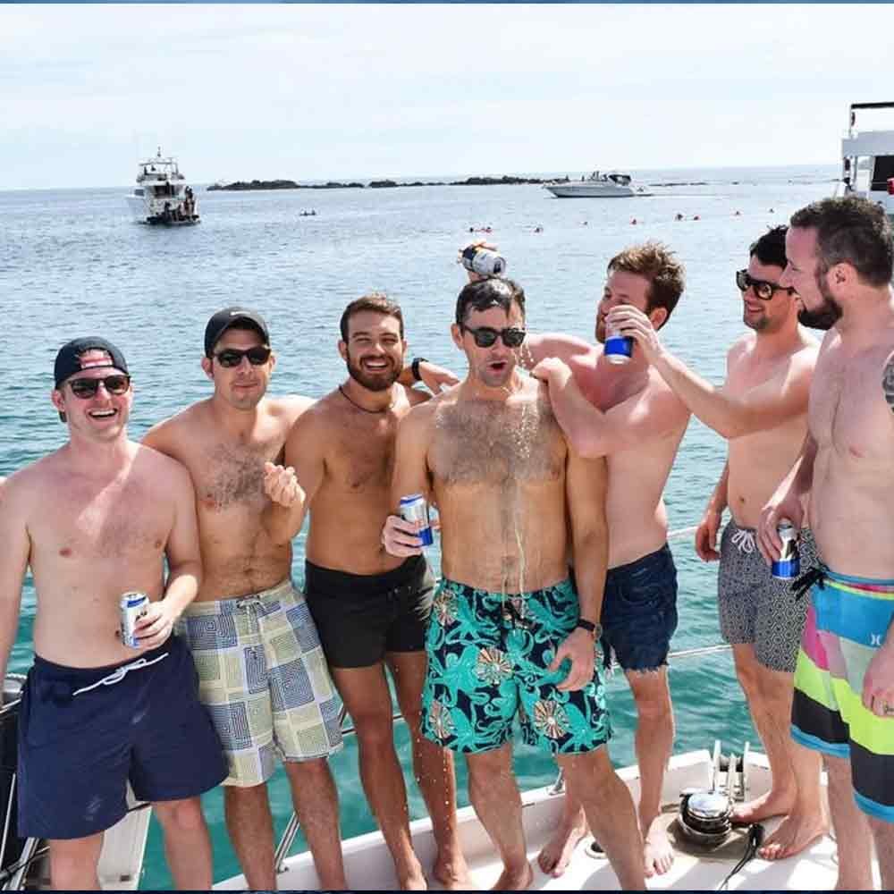 Bride-to-be and friends on a bachelorette yacht party in Cabo.